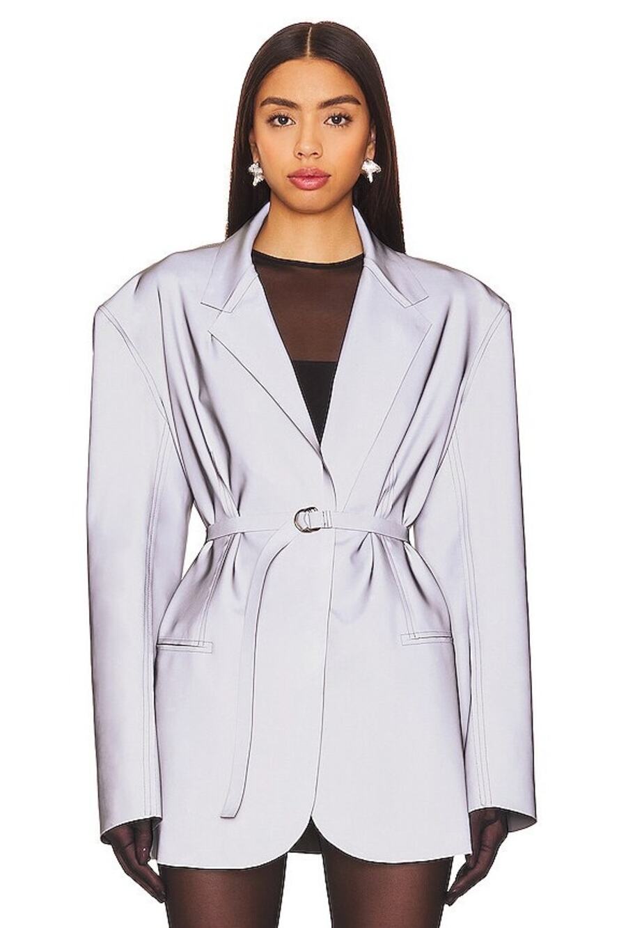 NWT Norma Kamali Oversized Single Breasted Jacket in Grey Holographic Size S